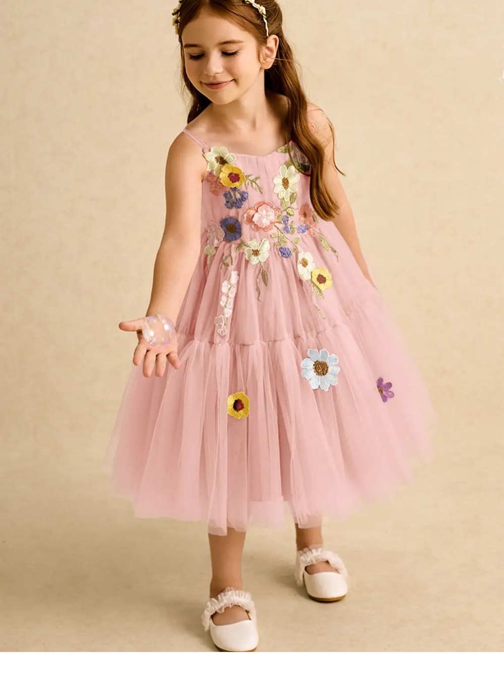 Azazie Pink Floral Tulle Flower Applique Dress
